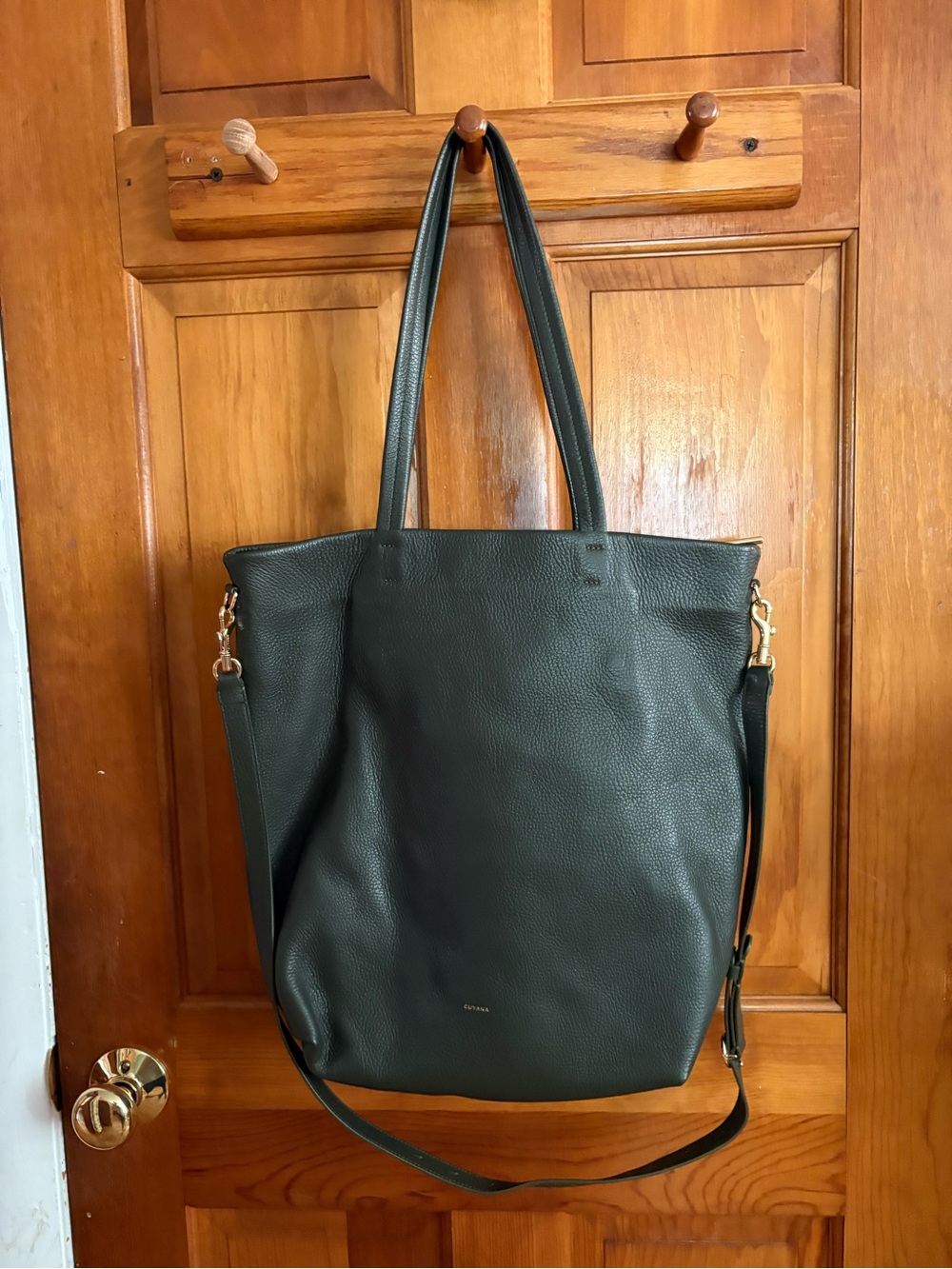 Cuyana Dark Green Leather Crossbody Tote - Picture 2 of 7